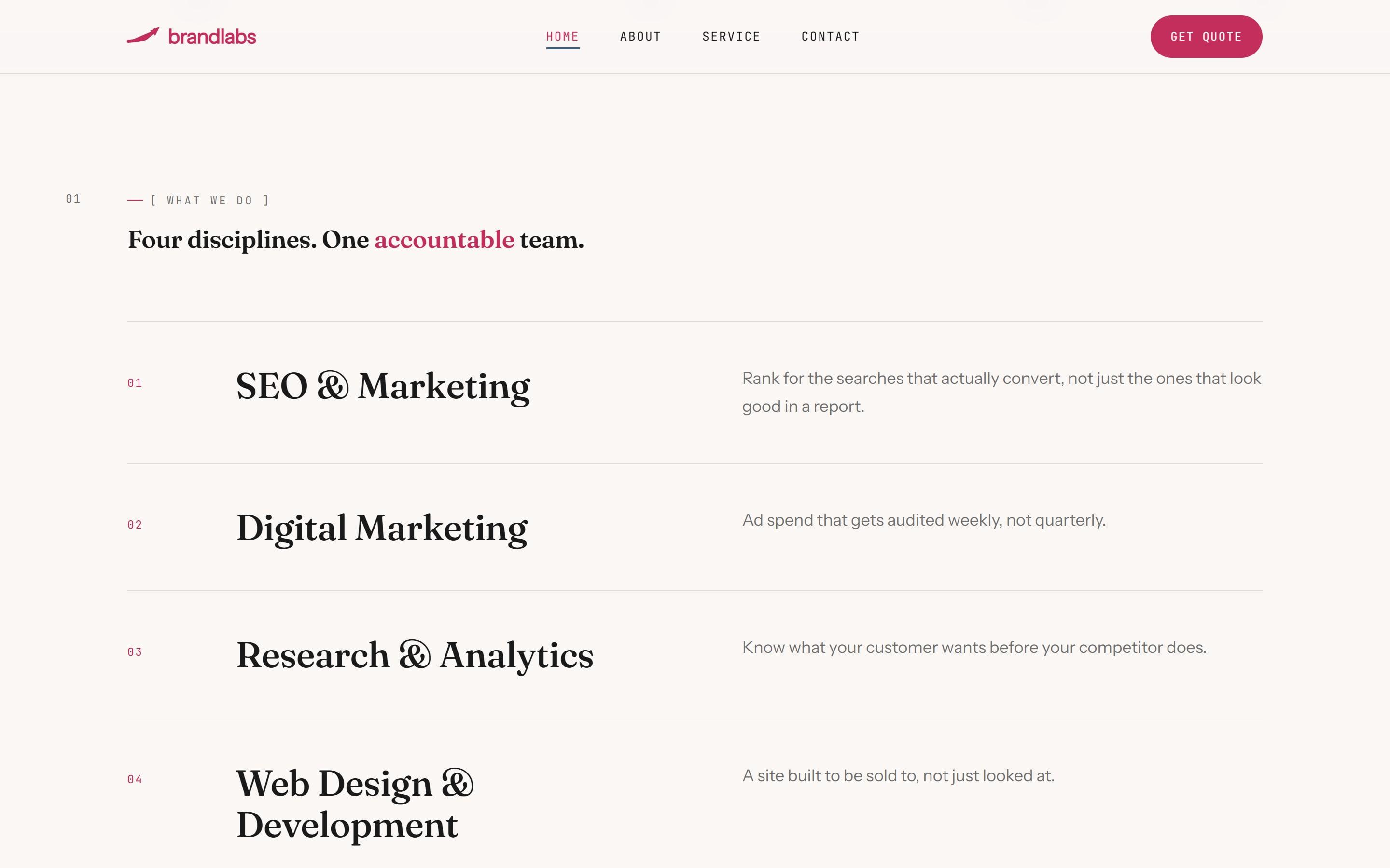 Brand Labs: a section further down the page