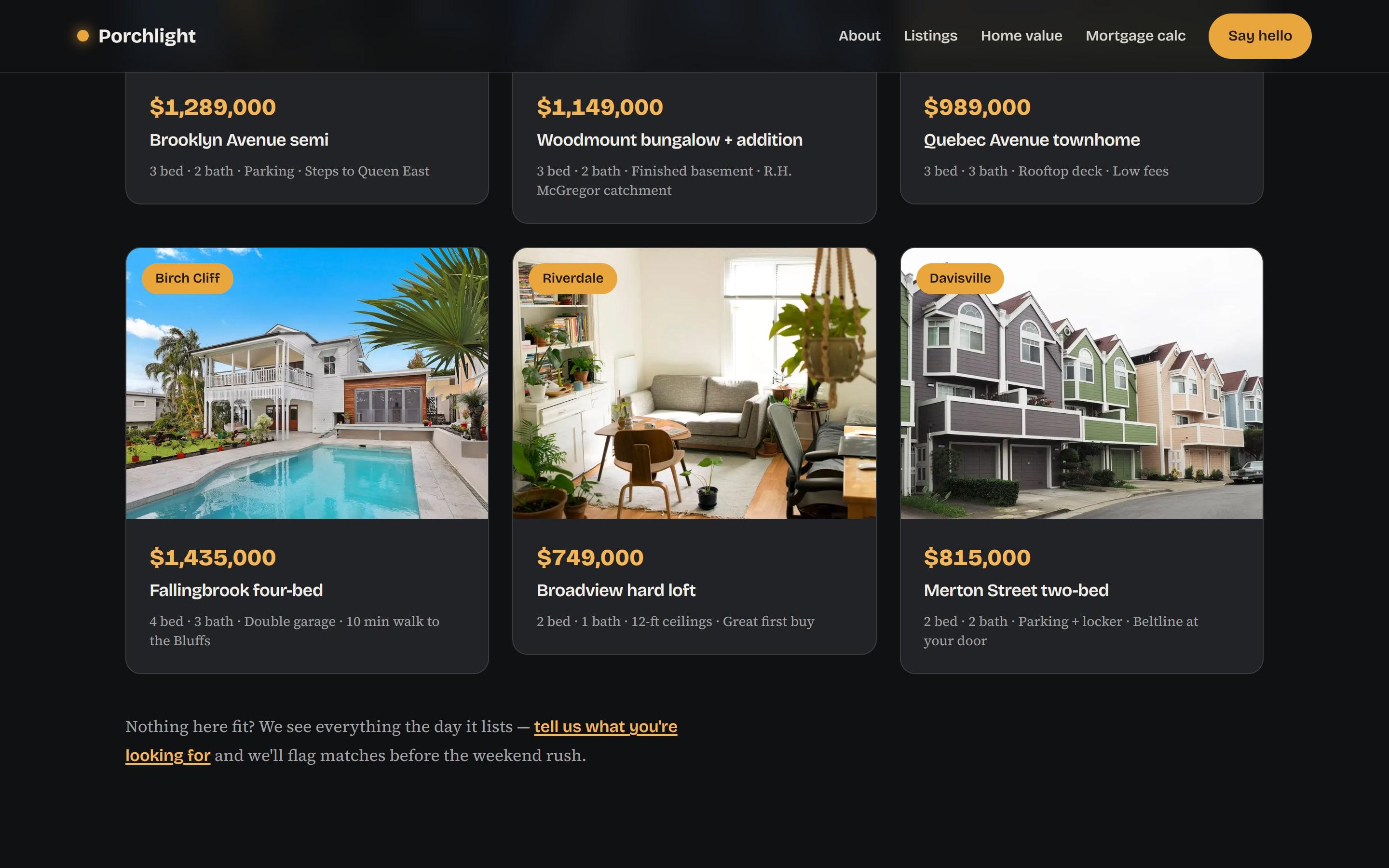 Porchlight Realty: a section further down the page