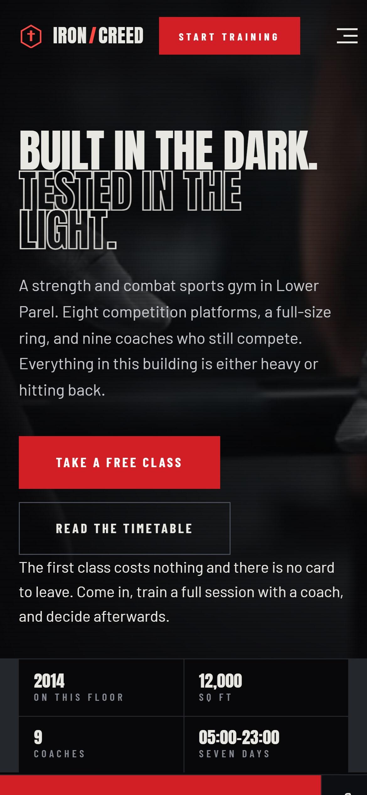 The IRON CREED website on a phone